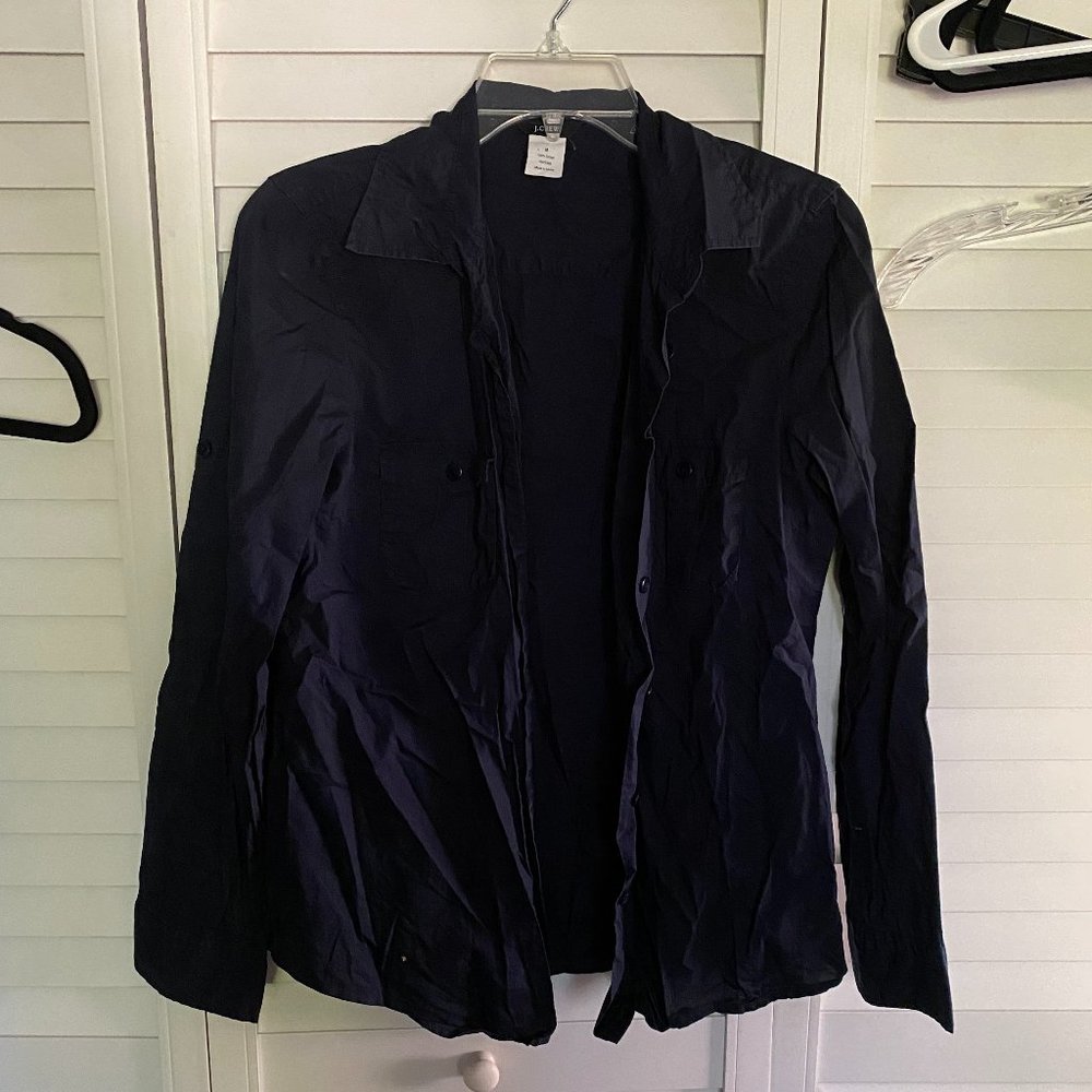 J. Crew navy crepe button down, M